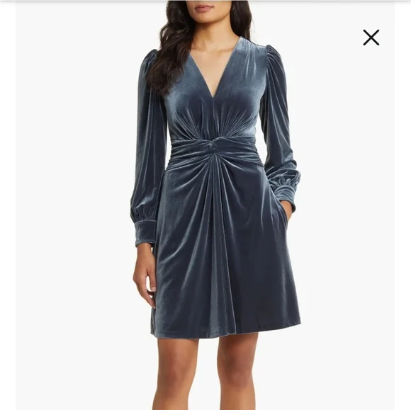 Vince Camuto Velvet Twist Front Dress Charcoal Gray Women's Size 4 - Picture 1 of 7
